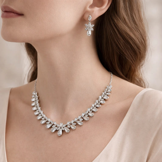 White Wreath Rhodium Necklace Set 2