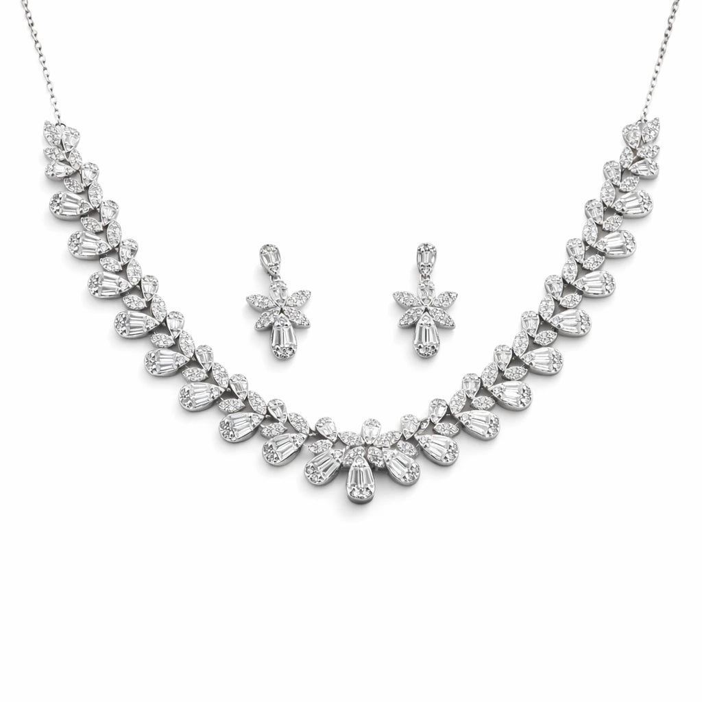 White Wreath Rhodium Necklace Set 3