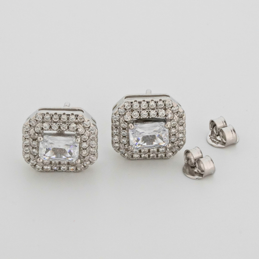 White Quadra Rhodium Earrings