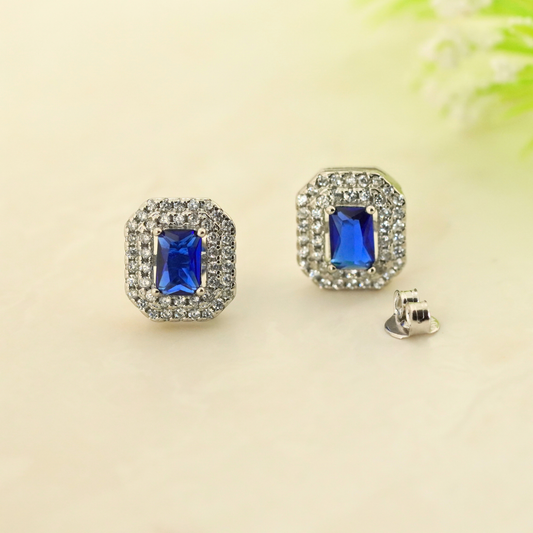 Blue Quadra Rhodium Earrings