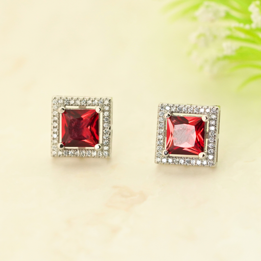 Scarlet Square Rhodium Earrings