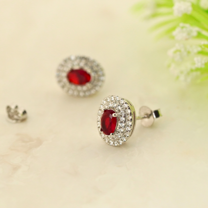 Red Radiance Rhodium Earrings