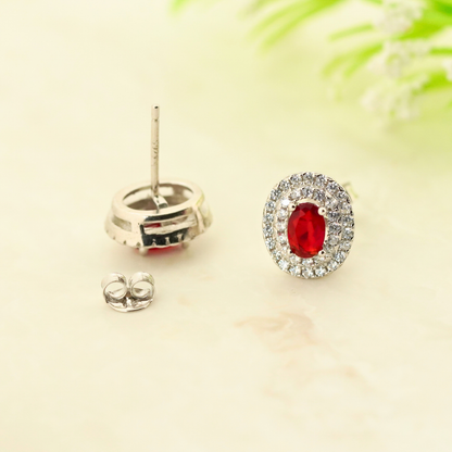 Red Radiance Rhodium Earrings