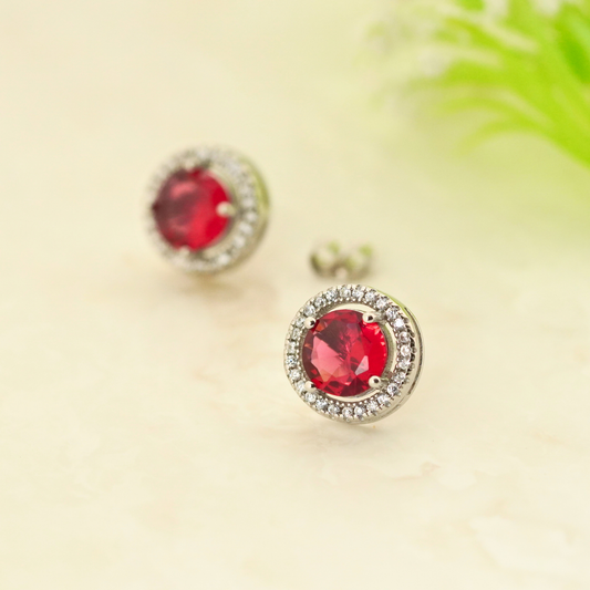 Scarlet Circle Rhodium Earrings