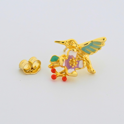 Plume Enamel Rhodium & Gold Earrings