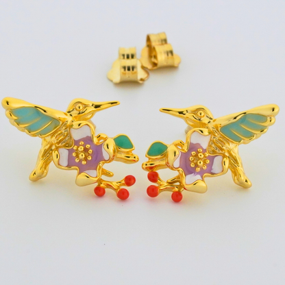 Plume Enamel Rhodium & Gold Earrings