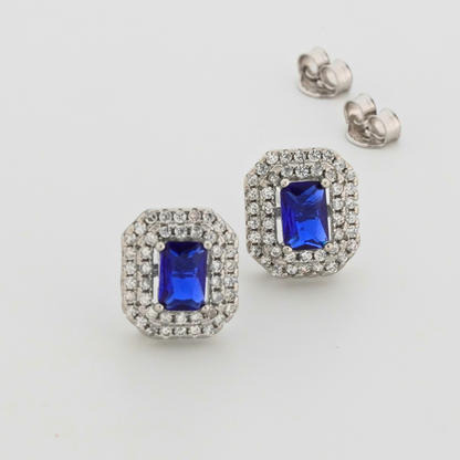 Blue Quadra Rhodium Earrings