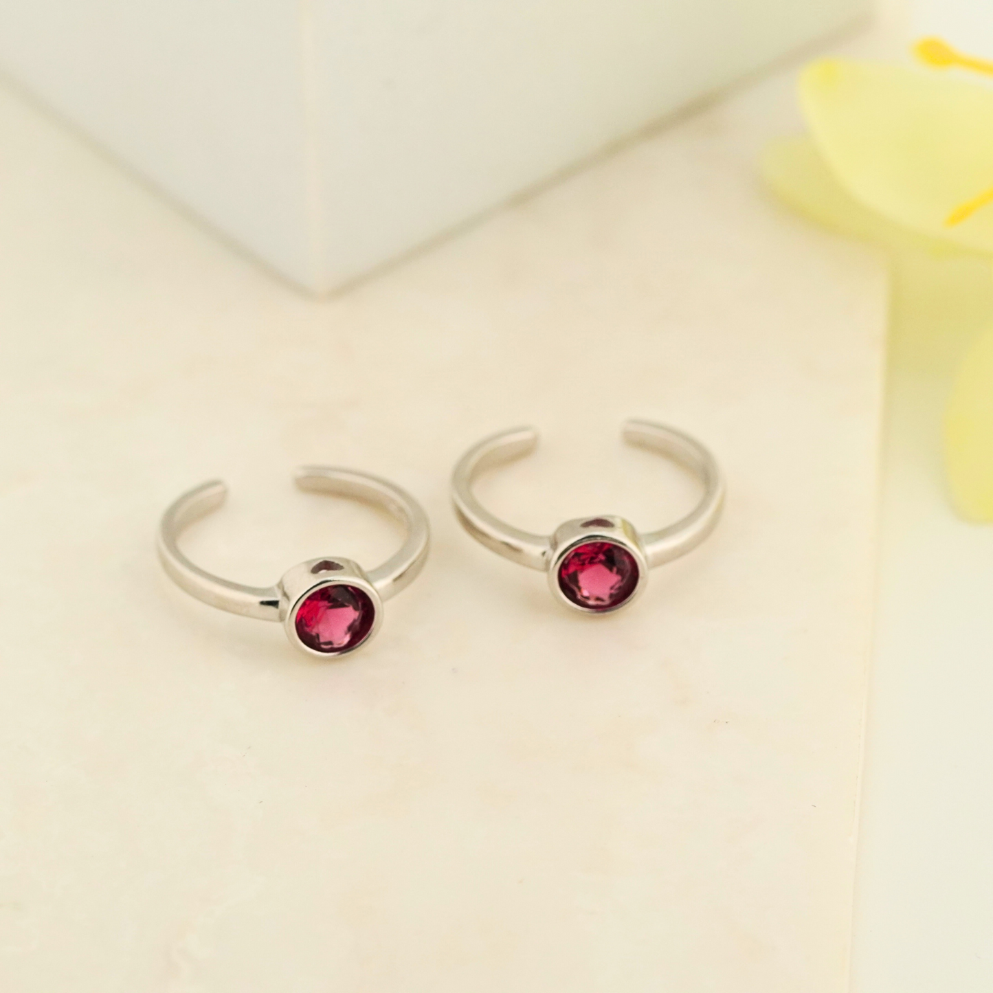 Red Singularity Rhodium Toe Rings