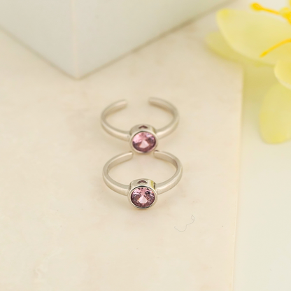 Pink Singularity Rhodium Toe Rings