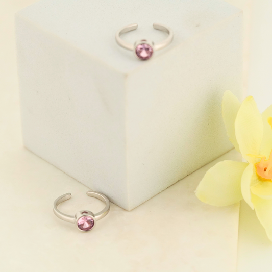 Pink Singularity Rhodium Toe Rings