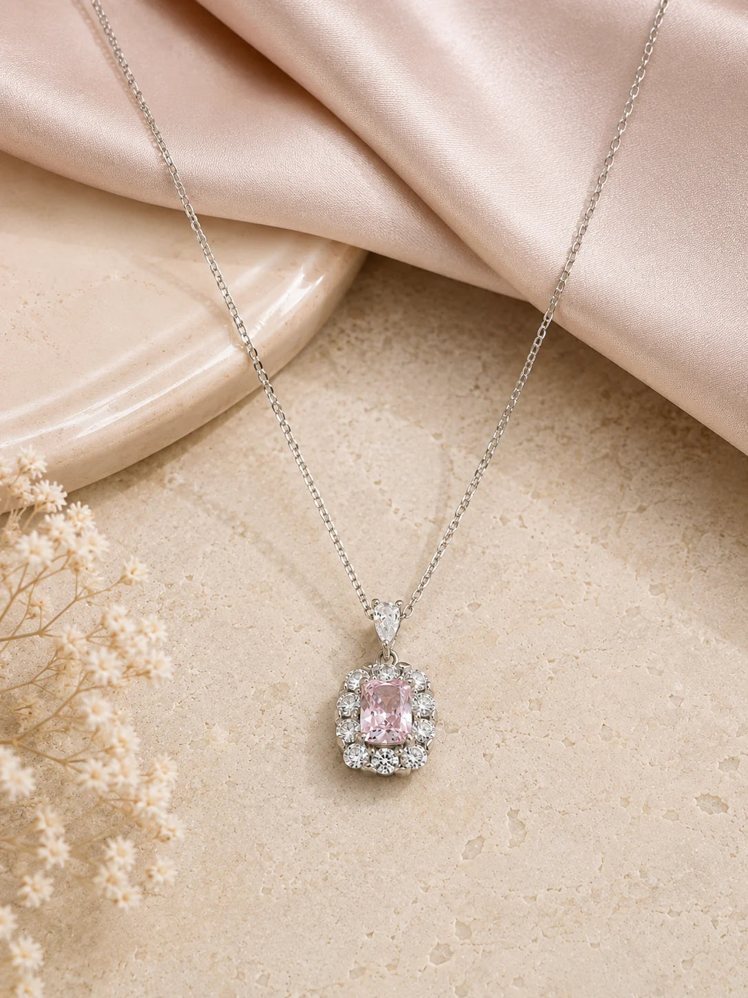 Affinity Blush Studded Rhodium Necklace 1