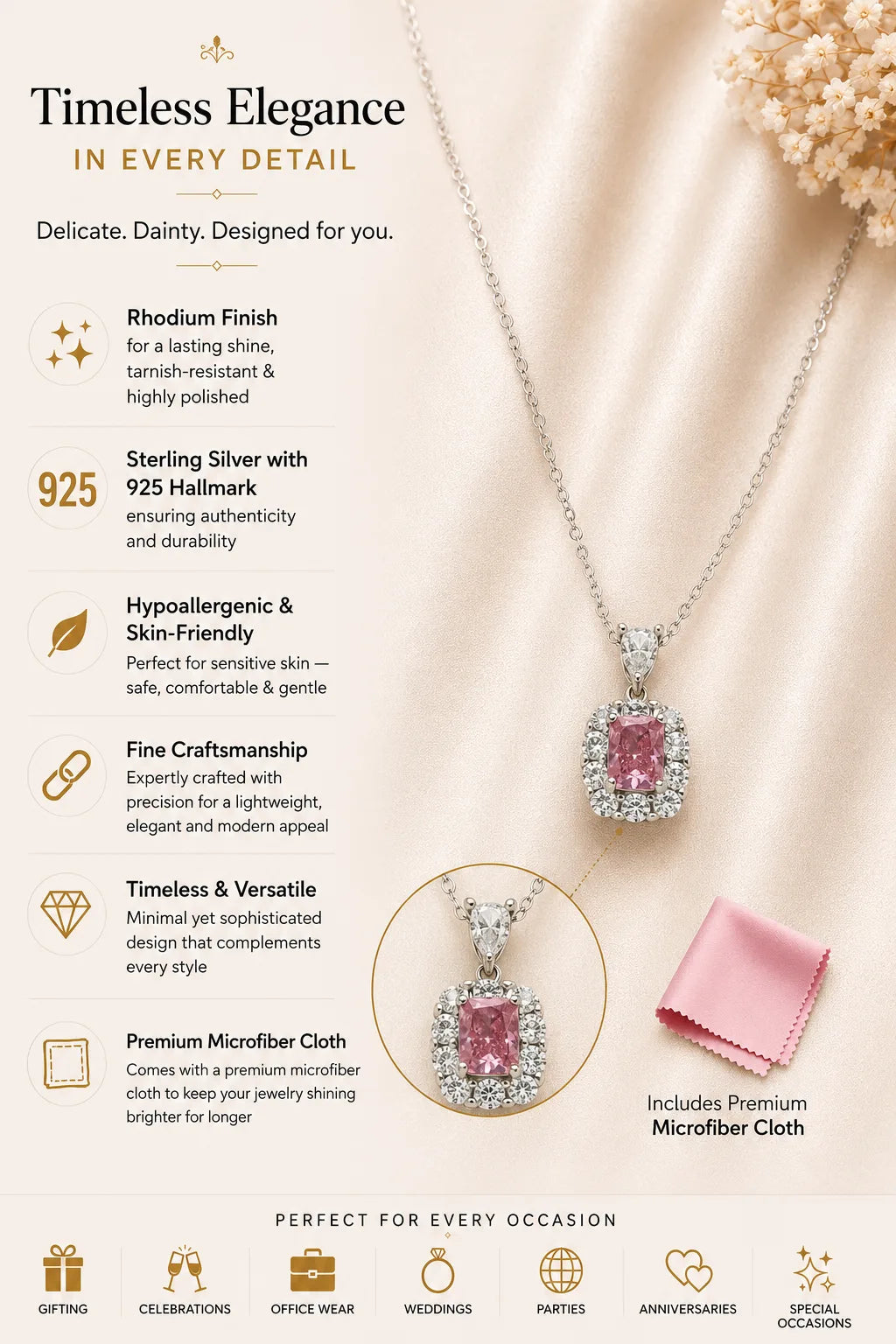 Affinity Sakura Studded Rhodium Necklace 3