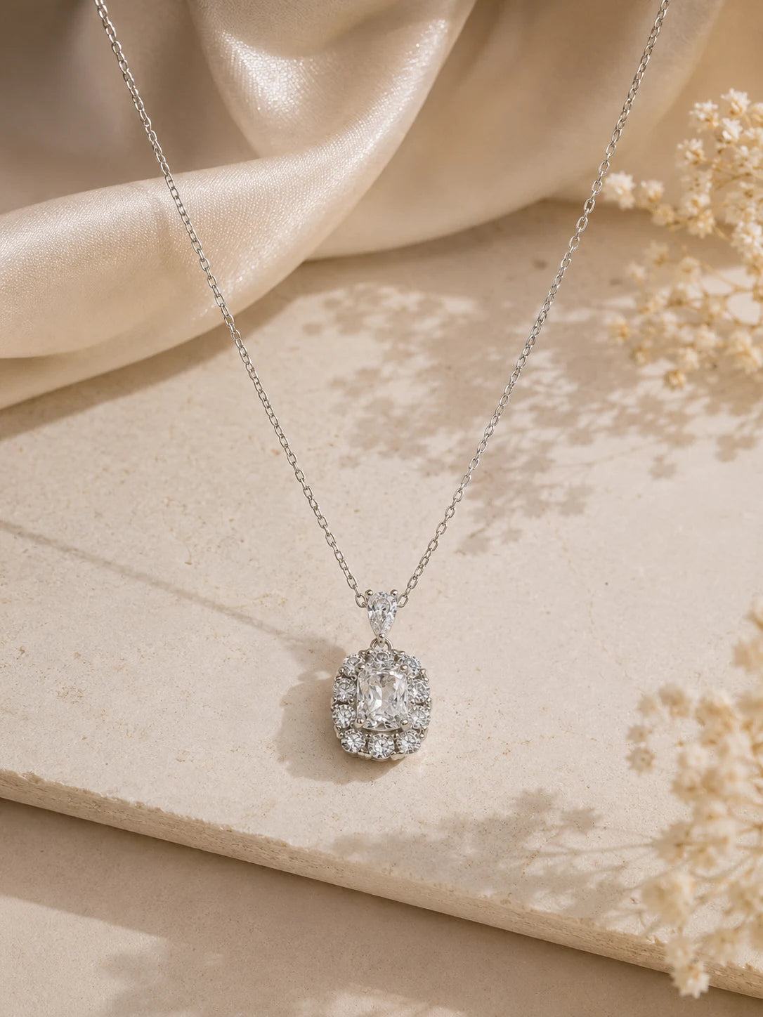 Affinity White Studded Rhodium Necklace 1