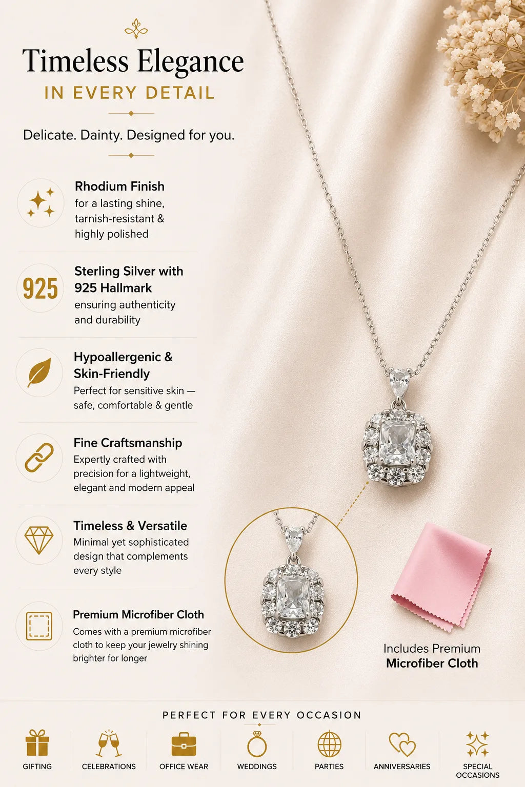 Affinity White Studded Rhodium Necklace 3