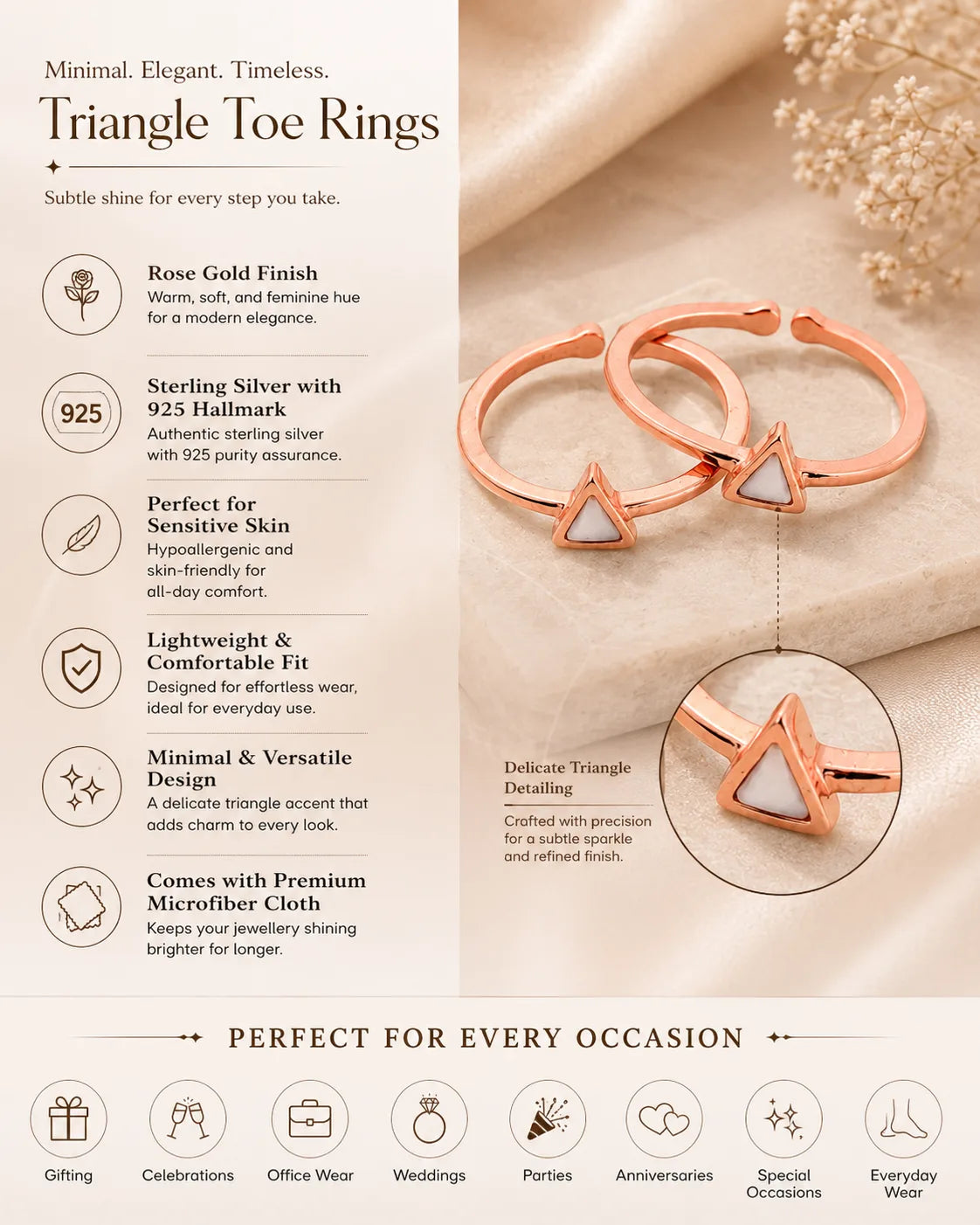 Angular Rose Gold Toe Rings 3