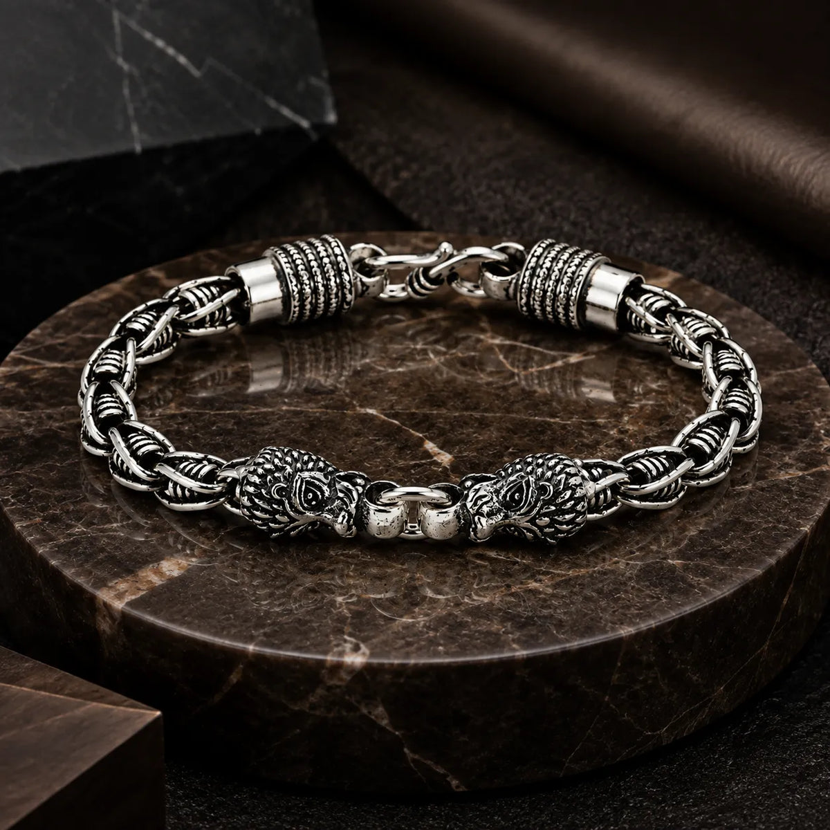Big Cat Chunky Oxidised Bracelet for Men 