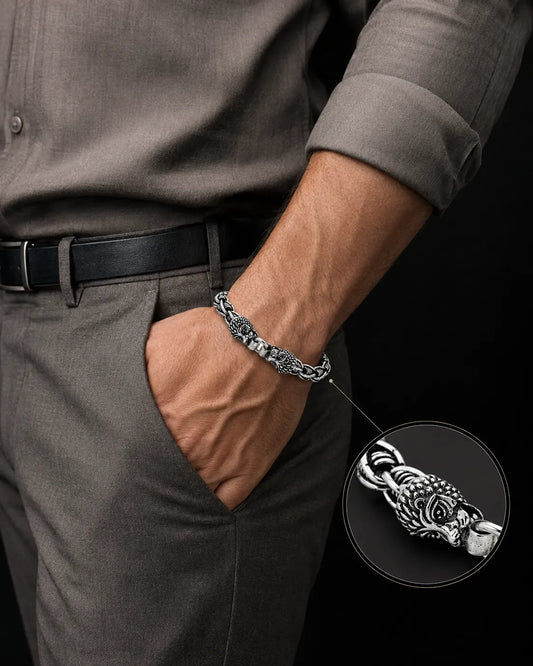 Big Cat Chunky Oxidised Bracelet for Men 2