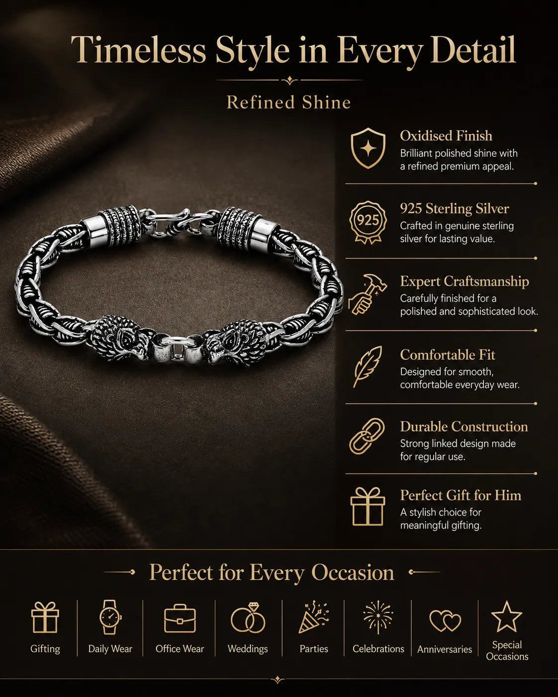 Big Cat Chunky Oxidised Bracelet for Men 3