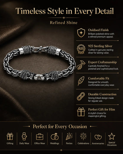 Big Cat Chunky Oxidised Bracelet for Men 3