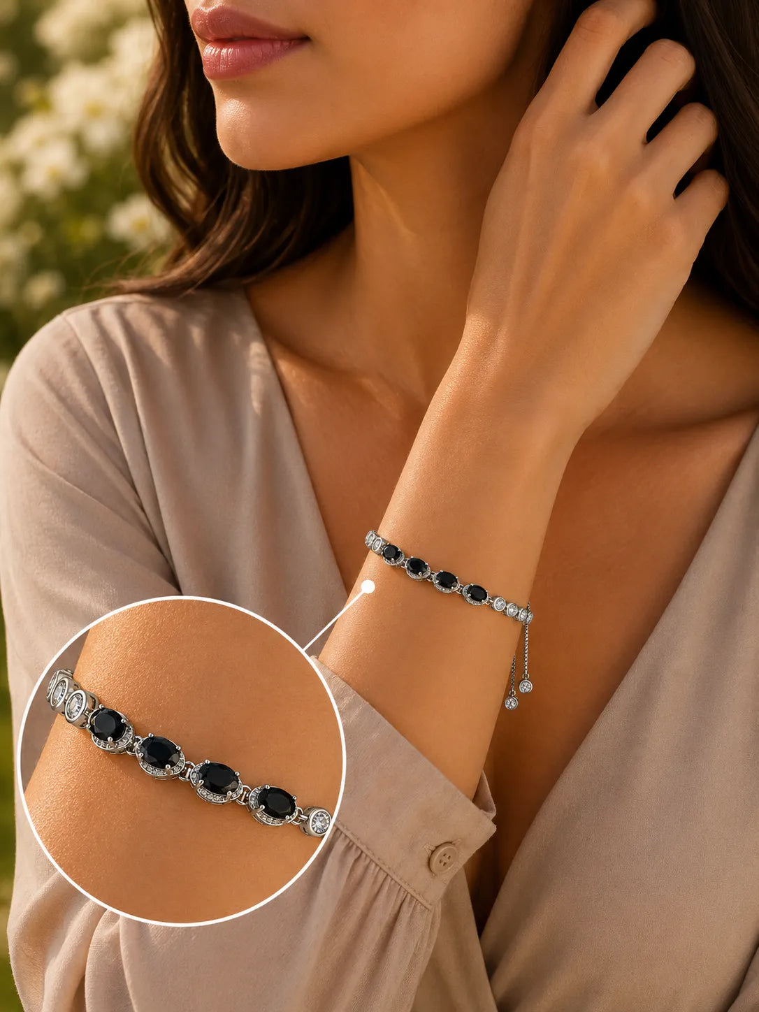 Black Radiance Studded Rhodium Bracelet for Women 2
