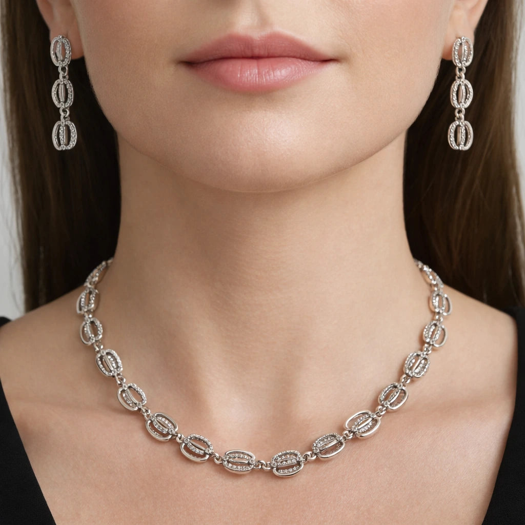 Bling Links Rhodium Necklace Set 2
