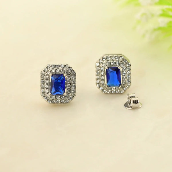 Blue Quadra Rhodium Earrings 8