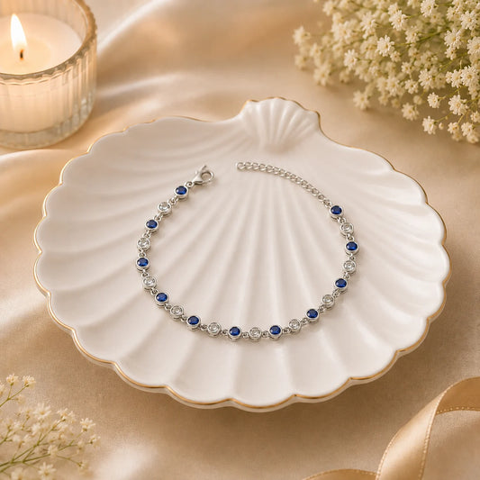 Blue & White Studded Rhodium Bracelet for Women 1