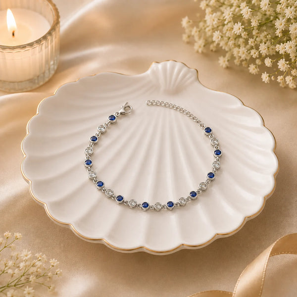 Blue & White Studded Rhodium Bracelet for Women 1
