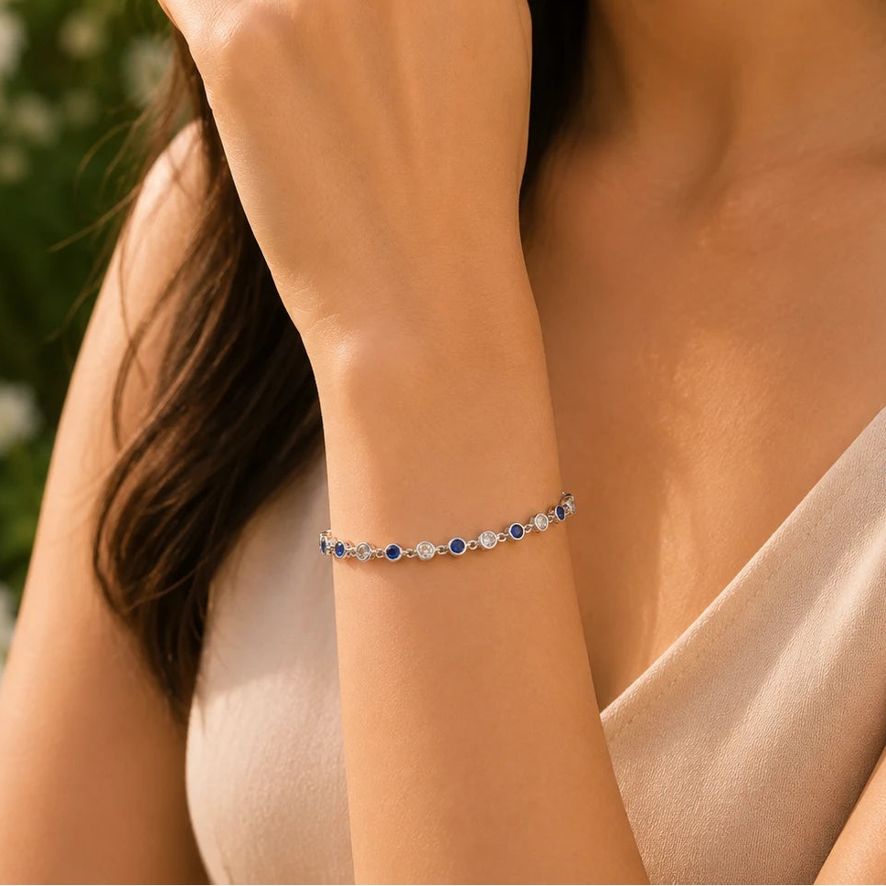 Blue & White Studded Rhodium Bracelet for Women 2