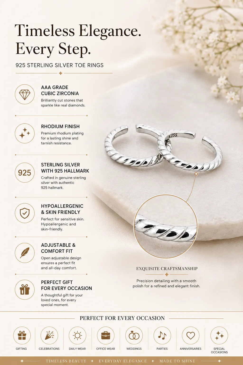 Braids Rhodium Toe Rings 3