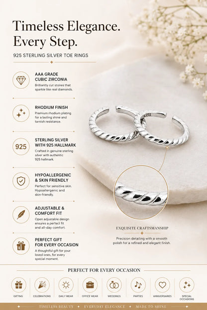 Braids Rhodium Toe Rings 3