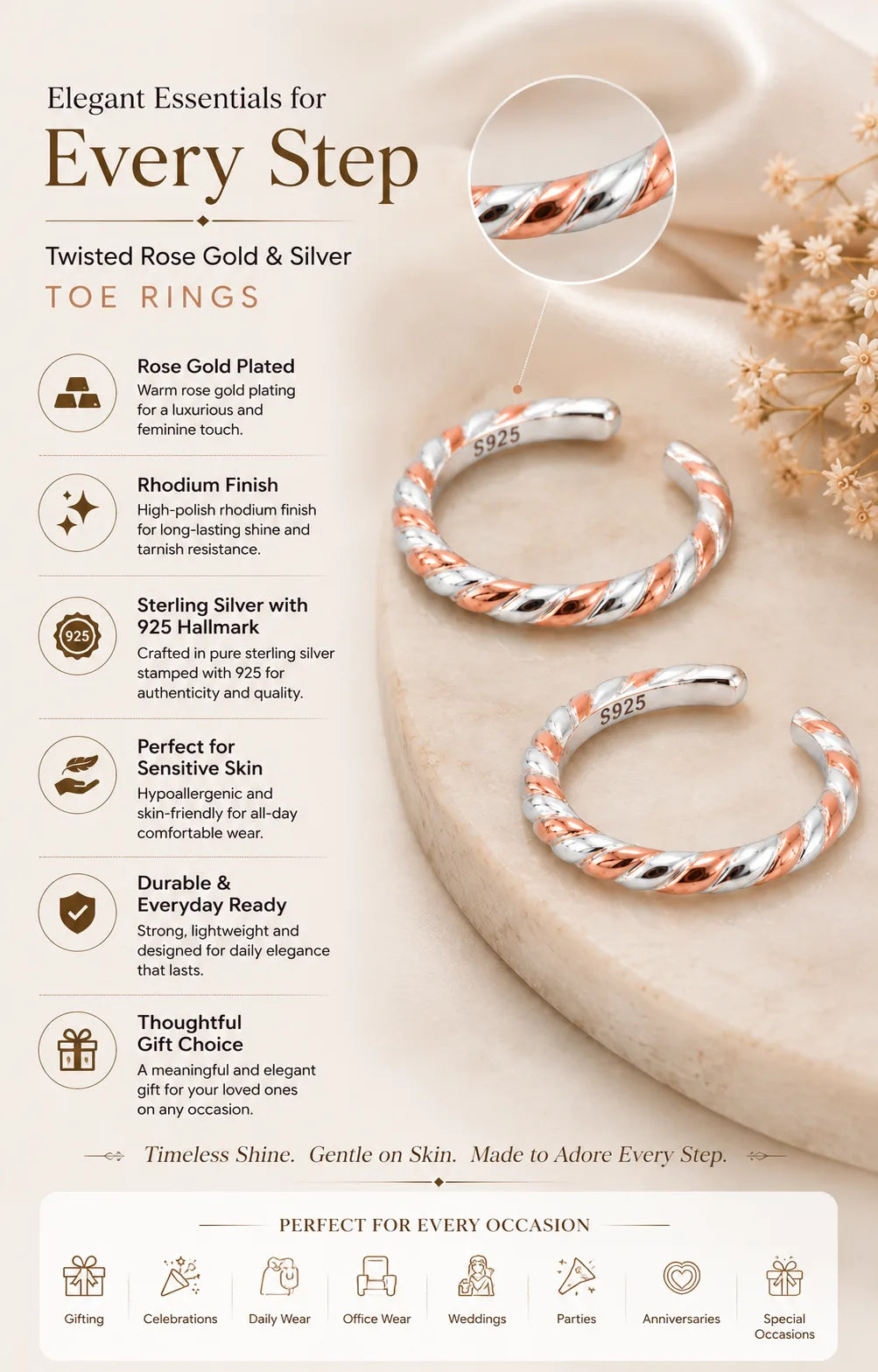 Braids Rose Gold + Rhodium Toe Rings 3