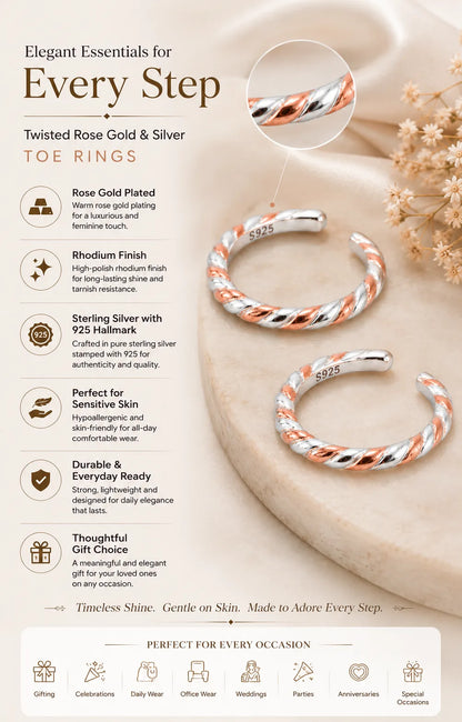 Braids Rose Gold + Rhodium Toe Rings 3