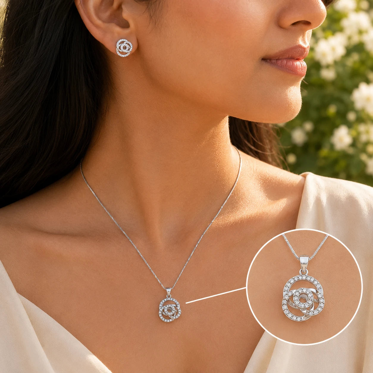 Colombo Studded Pendant Set with Removable Twisted Snake Chain 2
