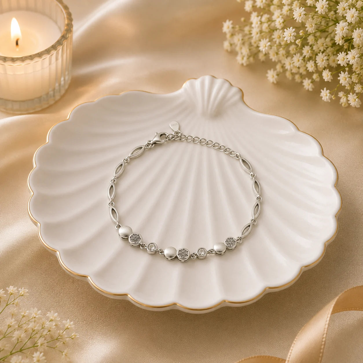 Coupled Studded Rhodium Bracelet for Women 1