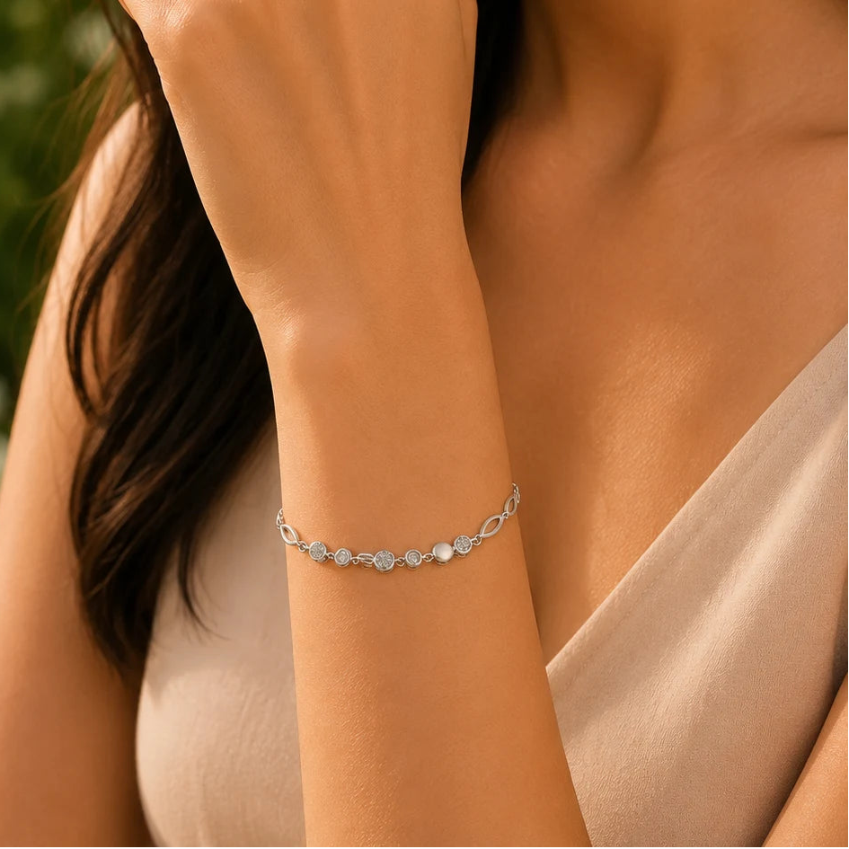 Coupled Studded Rhodium Bracelet for Women 2