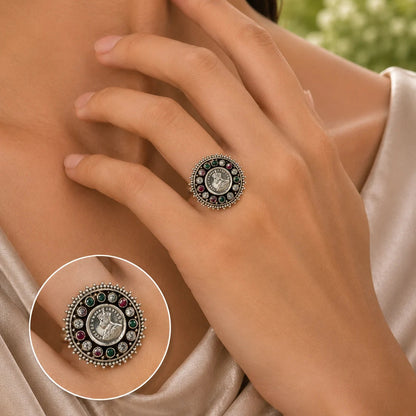 Crown Oxidised Adjustable Ring for Women 2