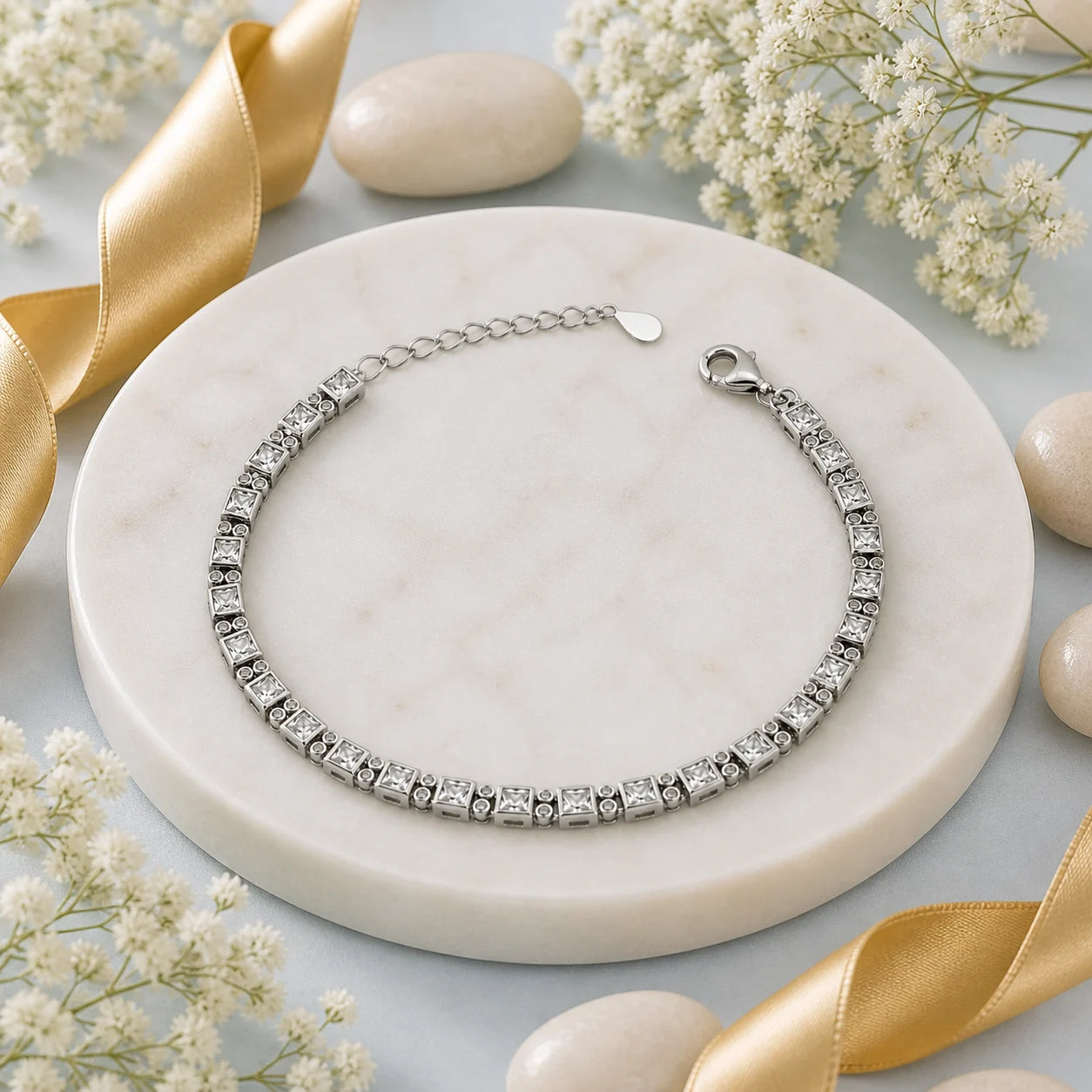 Cubic Curb Studded Rhodium Bracelet for Women 1