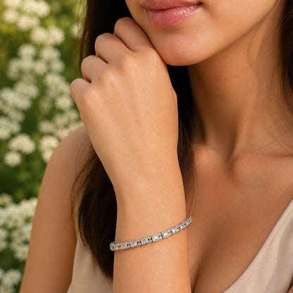 Cubic Curb Studded Rhodium Bracelet for Women 2