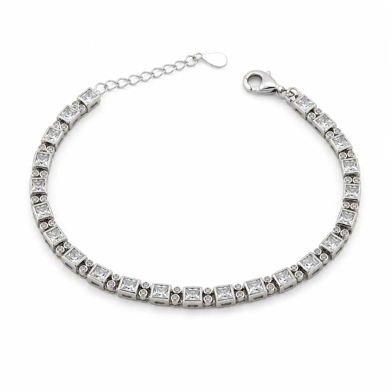 Cubic Curb Studded Rhodium Bracelet for Women 3