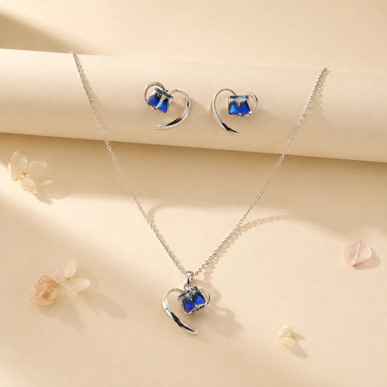 Cubic Hearts Rhodium Pendant Set With Removable Cable Chain 1
