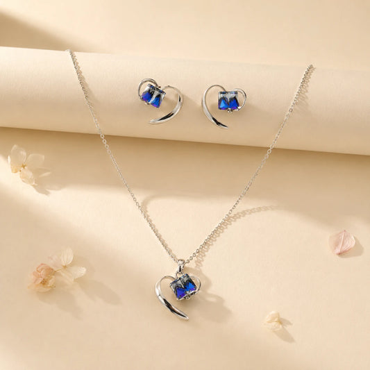 Cubic Hearts Rhodium Pendant Set With Removable Cable Chain 1