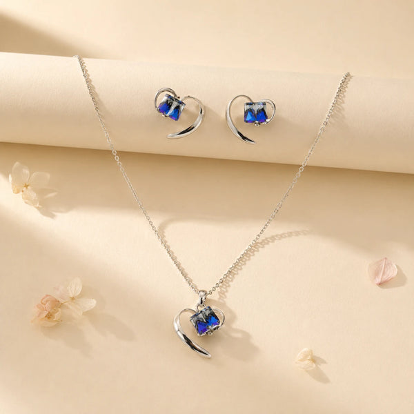 Cubic Hearts Rhodium Pendant Set With Removable Cable Chain 1