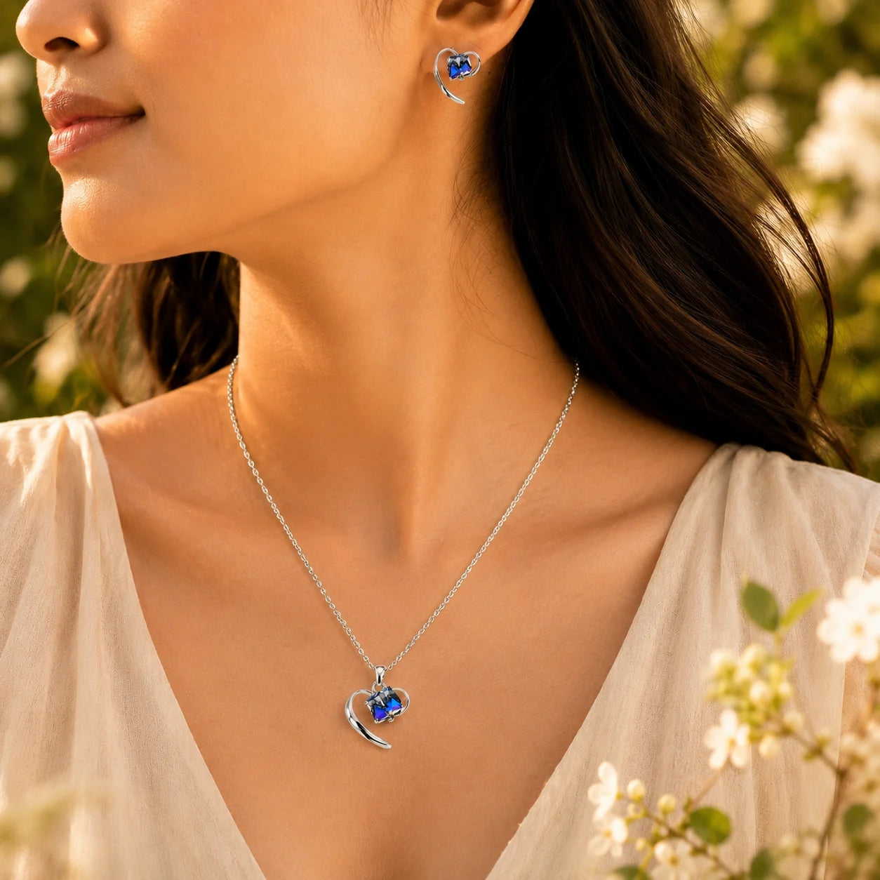 Cubic Hearts Rhodium Pendant Set With Removable Cable Chain 2