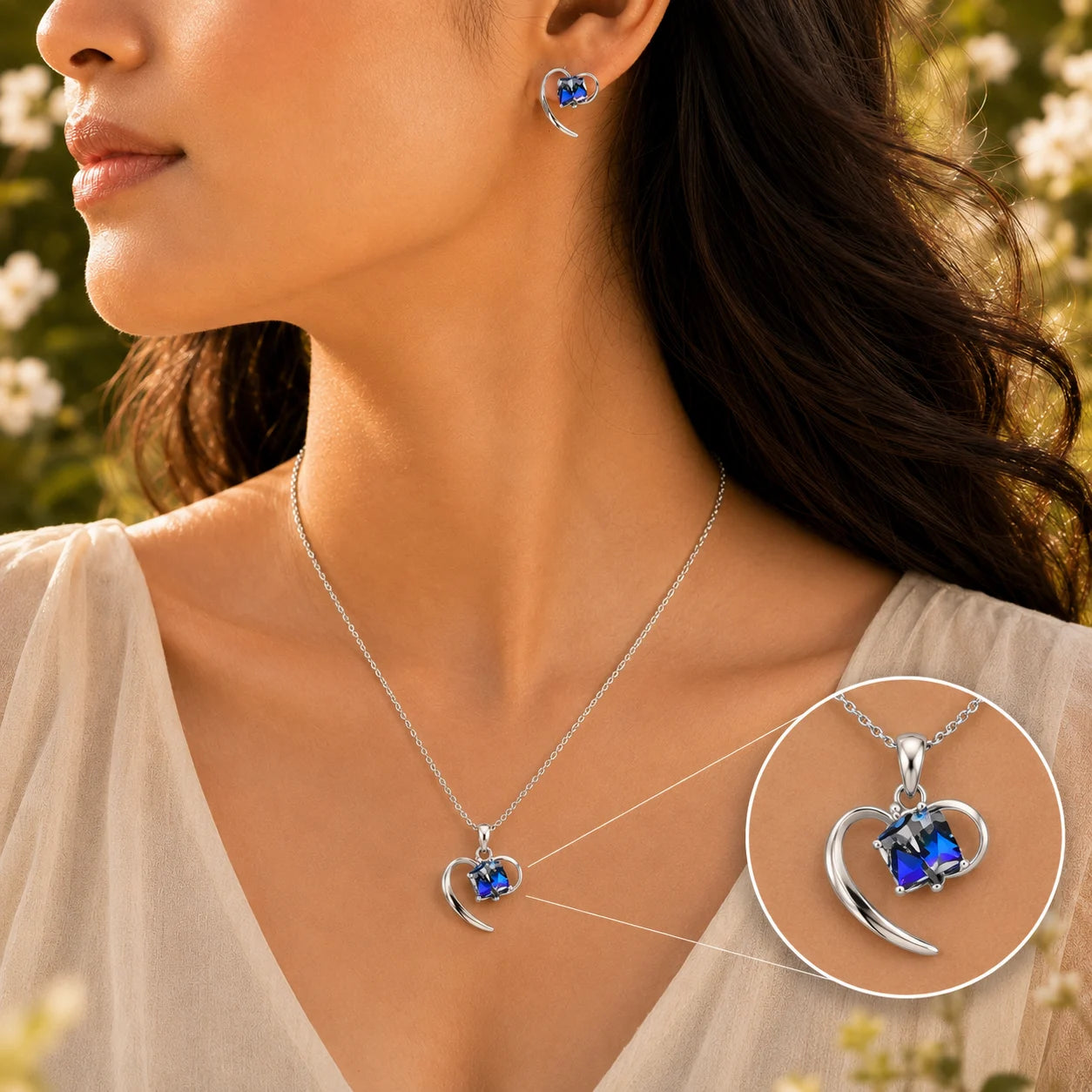 Cubic Hearts Rhodium Pendant Set With Removable Cable Chain 4