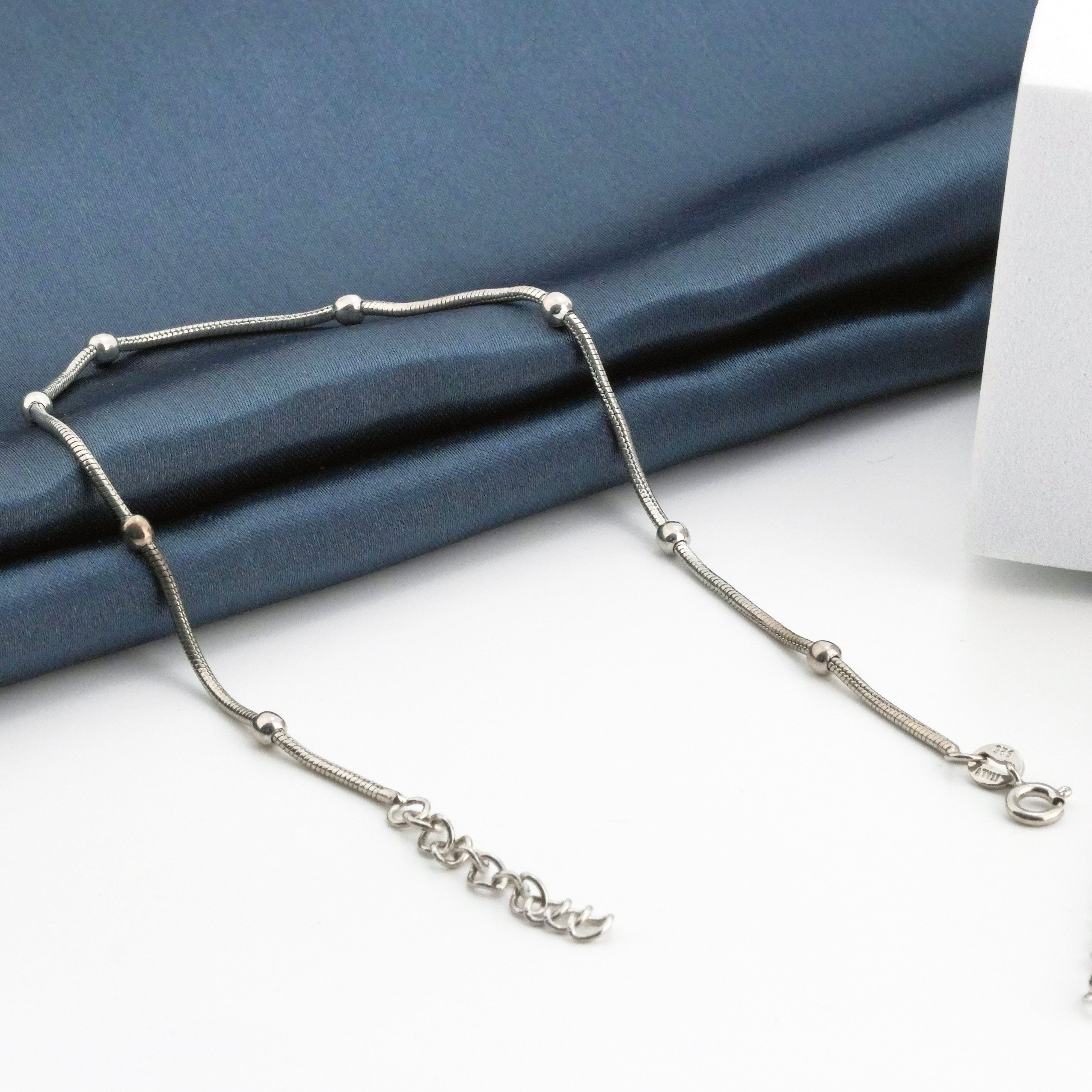 Studded Snake Rhodium Anklet