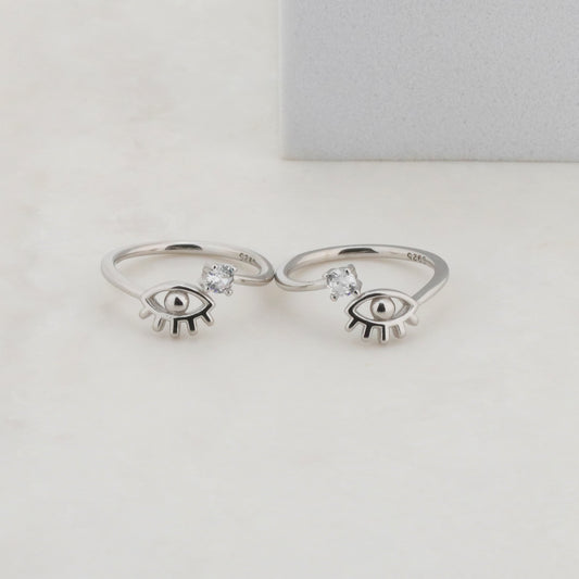 Eyes and Gems Rhodium Toe Rings