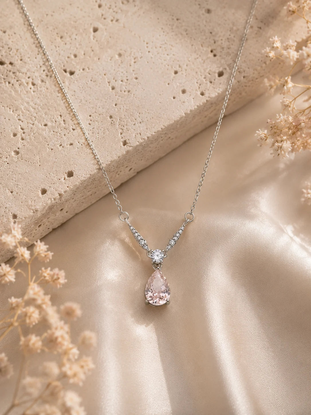 Desire Blush Studded Rhodium Necklace 1