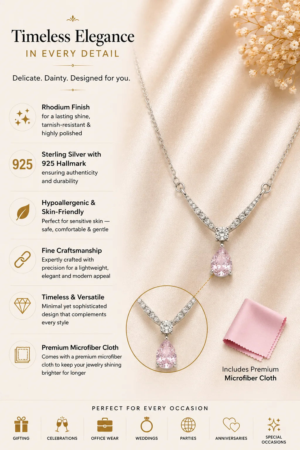 Desire Blush Studded Rhodium Necklace 3