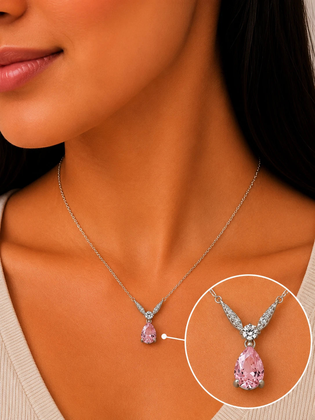 Desire Sakura Studded Rhodium Necklace 2